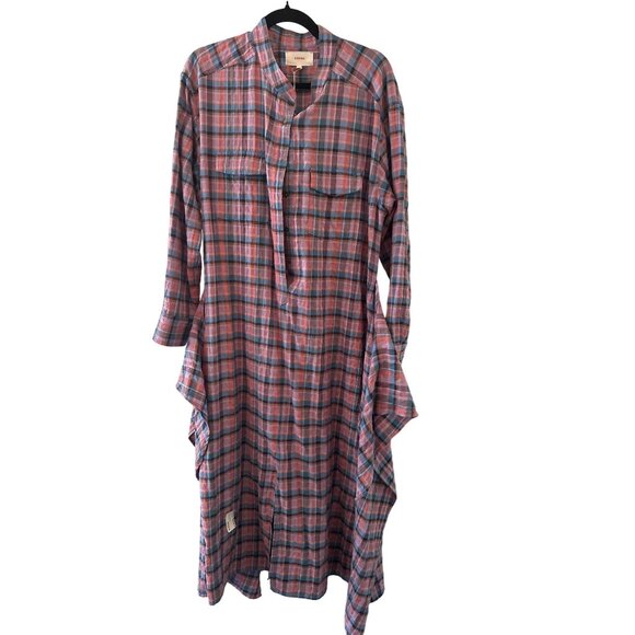 XiRENA Plaid Button-Front Midi Dress With Waist Tie In Pink & Blue Size L - Picture 4 of 8
